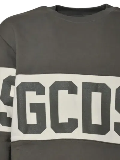 Gcds Logo-print Stripe Sweatshirt In Gray