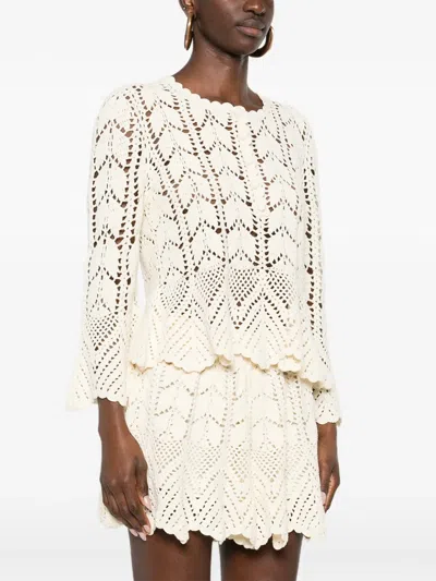 Zimmermann Awaken Scalloped Crocheted Cotton Top In Neutral