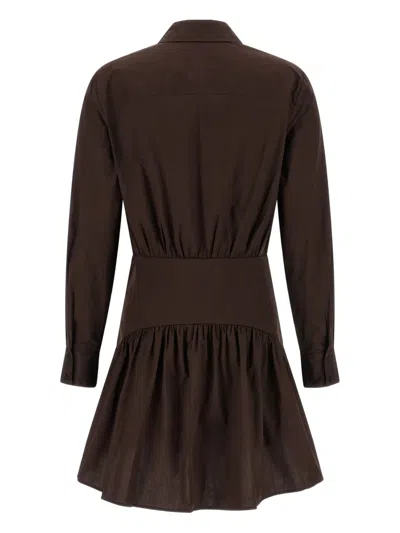 Staud Long Sleeve Gathered Detail Dress In Brown