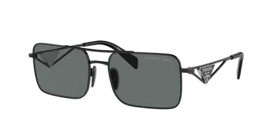 Prada Triangle-logo Rectangle-frame Sunglasses In Black