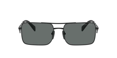 Prada Triangle-logo Rectangle-frame Sunglasses In Black