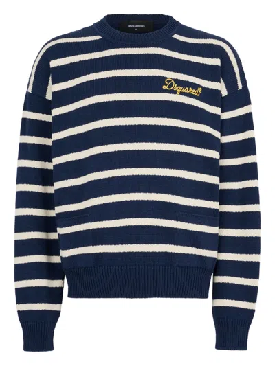 Dsquared2 Striped-pattern Long-sleeve Sweater In Blue
