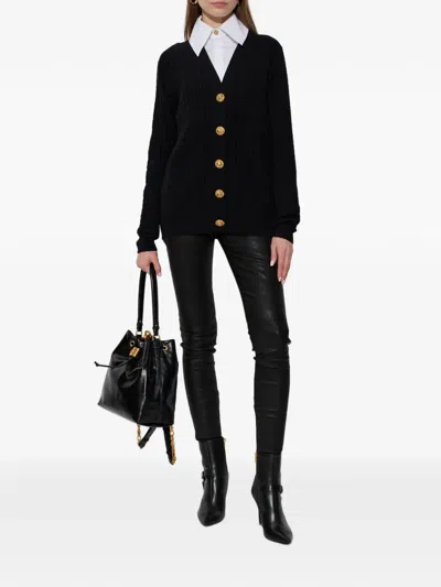 Balmain Zip Leather Trousers In Black