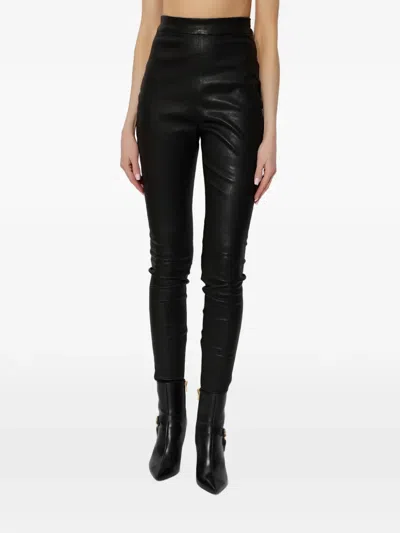 Balmain Zip Leather Trousers In Black