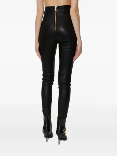 Balmain Zip Leather Trousers In Black
