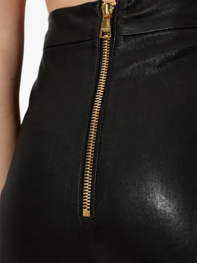 Balmain Zip Leather Trousers In Black