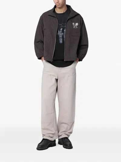 Brain Dead Brown Zip Jacket With Check Motif In Brown