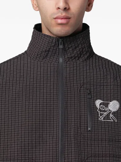 Brain Dead Brown Zip Jacket With Check Motif In Brown