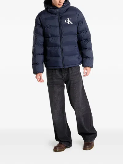 Calvin Klein Monogram Puffer Jacket In Blue