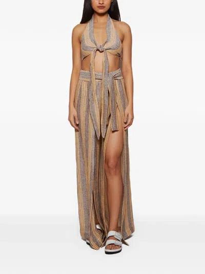 Lisa Marie Fernandez Striped Tie Halter Top In Neutral