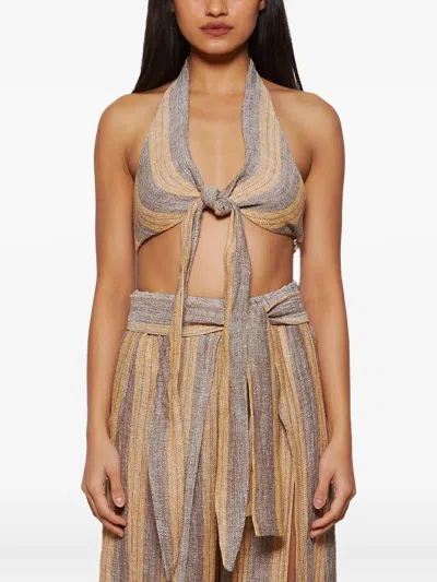 Lisa Marie Fernandez Striped Tie Halter Top In Neutral