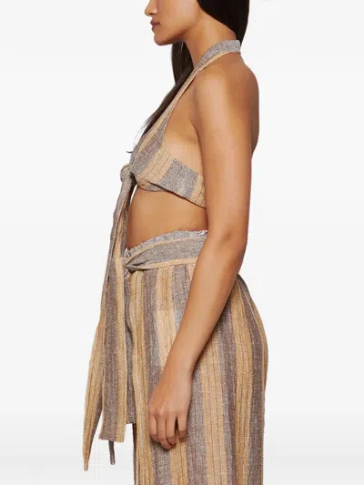 Lisa Marie Fernandez Striped Tie Halter Top In Neutral