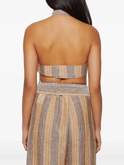 Lisa Marie Fernandez Striped Tie Halter Top In Neutral