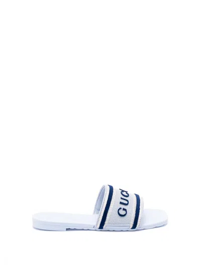Gucci Logo-stripe Sandals In Blue