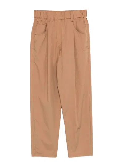 Brunello Cucinelli Lightweight Poplin Five-pocket Track Trousers With Monili Clothing In Brown