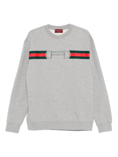 Gucci Men Grey Crewneck Sweatshirt With Logo Detail On The Front In Cotton Man In Gray