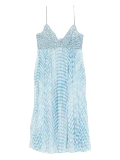 Ermanno Scervino Lace Pleated Midi Dress In Blue