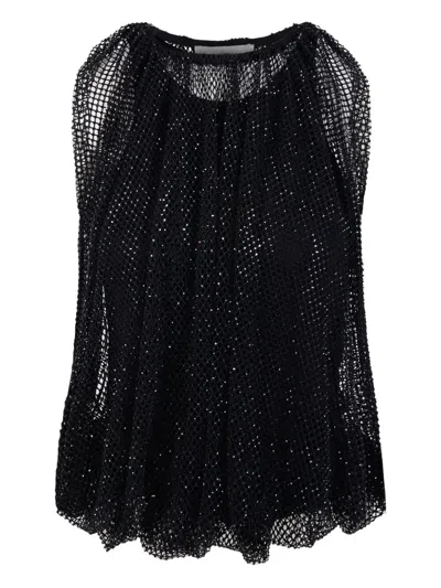 Sportmax Embellished Mesh And Jersey Top In Black