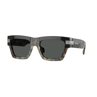 Versace 55mm Plaque Rectangular Sunglasses In Black