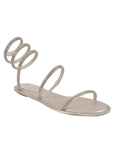 René Caovilla Cleo Flat Sandals In Silver