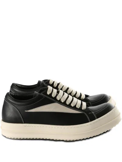 Rick Owens Women Black Low Top Sneakers With Contrasting Stitching In Leather Woman In Black