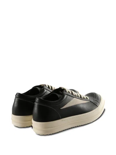 Rick Owens Women Black Low Top Sneakers With Contrasting Stitching In Leather Woman In Black