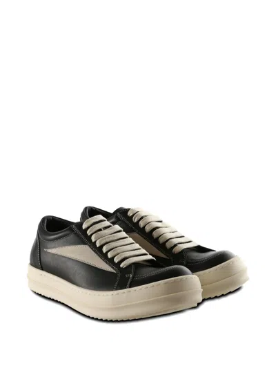 Rick Owens Women Black Low Top Sneakers With Contrasting Stitching In Leather Woman In Black