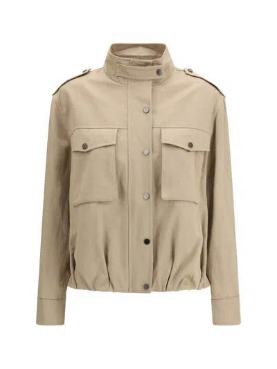 Brunello Cucinelli Double Closure With Zip And Snap Buttons Jacket In Brown