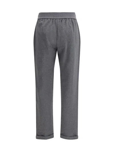 Brunello Cucinelli Track Stretch-fleece Trousers With Monili Detailing In Gray