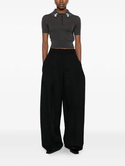 Self-portrait Self Portrait Wool Embroidered Polo Shirt In Gray