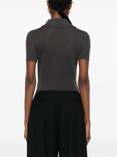 Self-portrait Self Portrait Wool Embroidered Polo Shirt In Gray