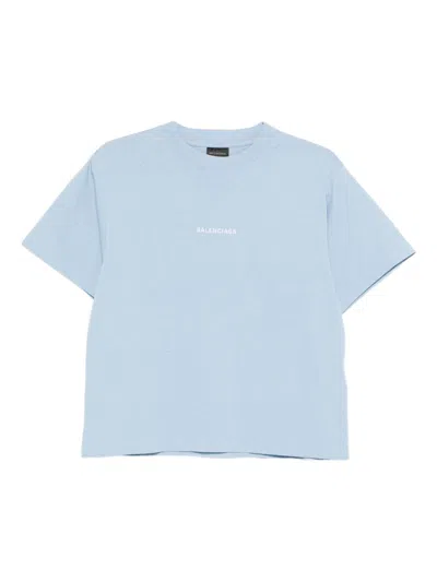 Balenciaga Womens Marine Logo-embroidered Relaxed-fit Cotton T-shirt In Blue