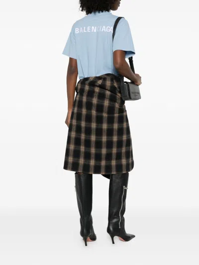 Balenciaga Womens Marine Logo-embroidered Relaxed-fit Cotton T-shirt In Blue