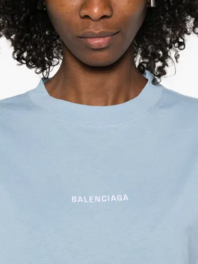 Balenciaga Womens Marine Logo-embroidered Relaxed-fit Cotton T-shirt In Blue