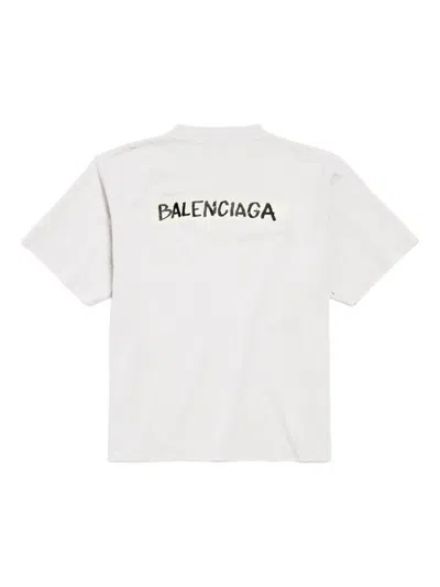 Balenciaga Womens Dirty White Logo-print Relaxed-fit Cotton T-shirt In White
