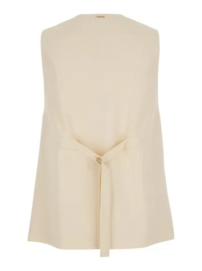 Twinset Beige Vest With V Neck And Front Button Closure In Fabric Woman In Neutral