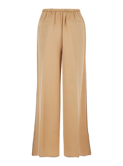 Forte Forte Beige Pants With Rear Elastic Waist And Wide Leg In Viscose Blend Woman In Brown