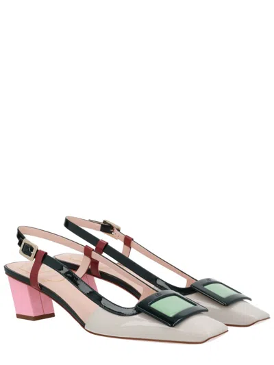 Roger Vivier Belle Vivier Multicolour Patent Leather Slingback In Pink