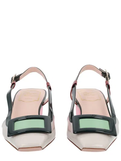 Roger Vivier Belle Vivier Multicolour Patent Leather Slingback In Pink