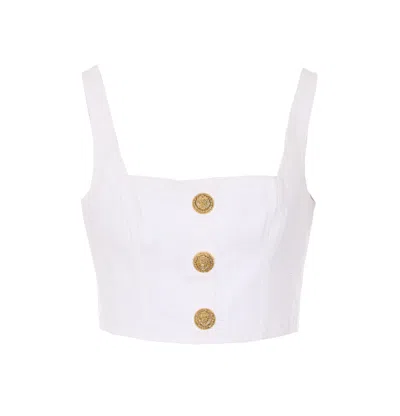 Balmain Buttoned Denim Top In Neutral