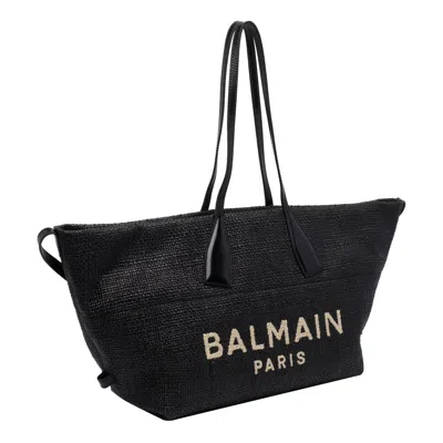 Balmain Women Calfskin And Raffia Track Shoulder Bag In Red