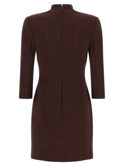 Elisabetta Franchi Logo Dress Elastic Bands Structured Shoulders In Burgundy