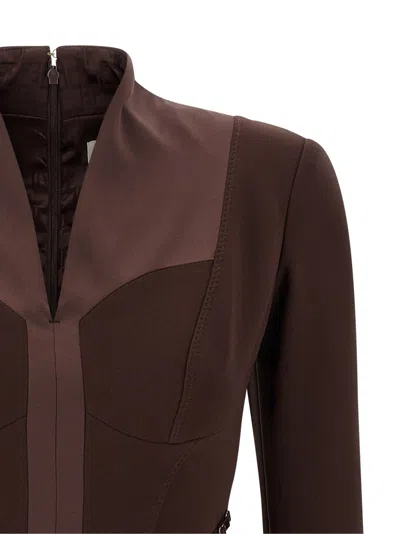 Elisabetta Franchi Logo Dress Elastic Bands Structured Shoulders In Burgundy