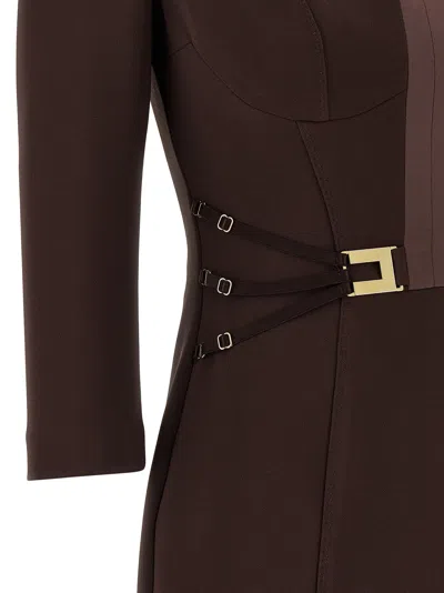 Elisabetta Franchi Logo Dress Elastic Bands Structured Shoulders In Burgundy