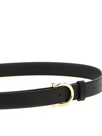Ferragamo Black Gancini Solid Belt In Black
