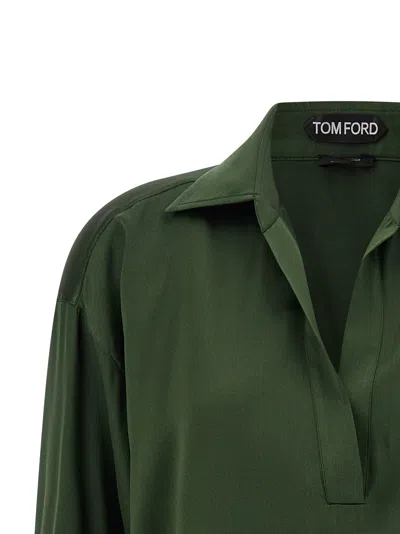 Tom Ford Stretch Silk Shirt In Green