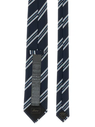 Brioni Silk Tie Narrow Shape Diagonal Stripe Pattern In Multi