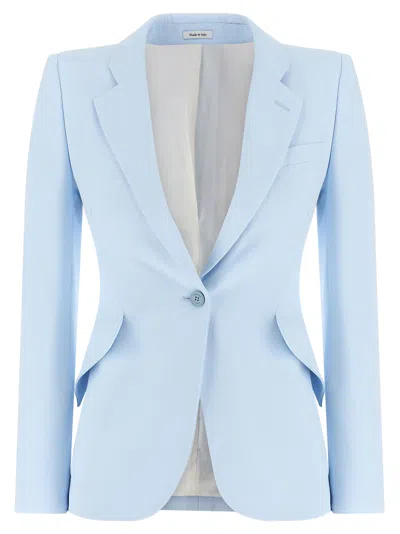Alexander Mcqueen Single-breasted Blazer Jacket In Pearl Blue