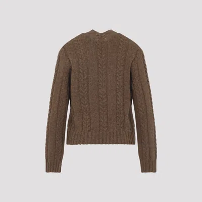 Loewe V Neck Cable Knit Sweater Ribbed Cuffs Hem In Brown