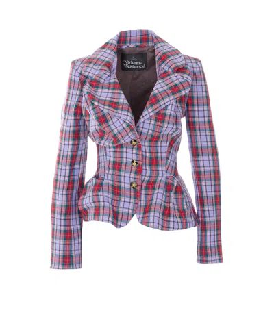 Vivienne Westwood Mens Multi Drunken Check Linen Jacket In Purple